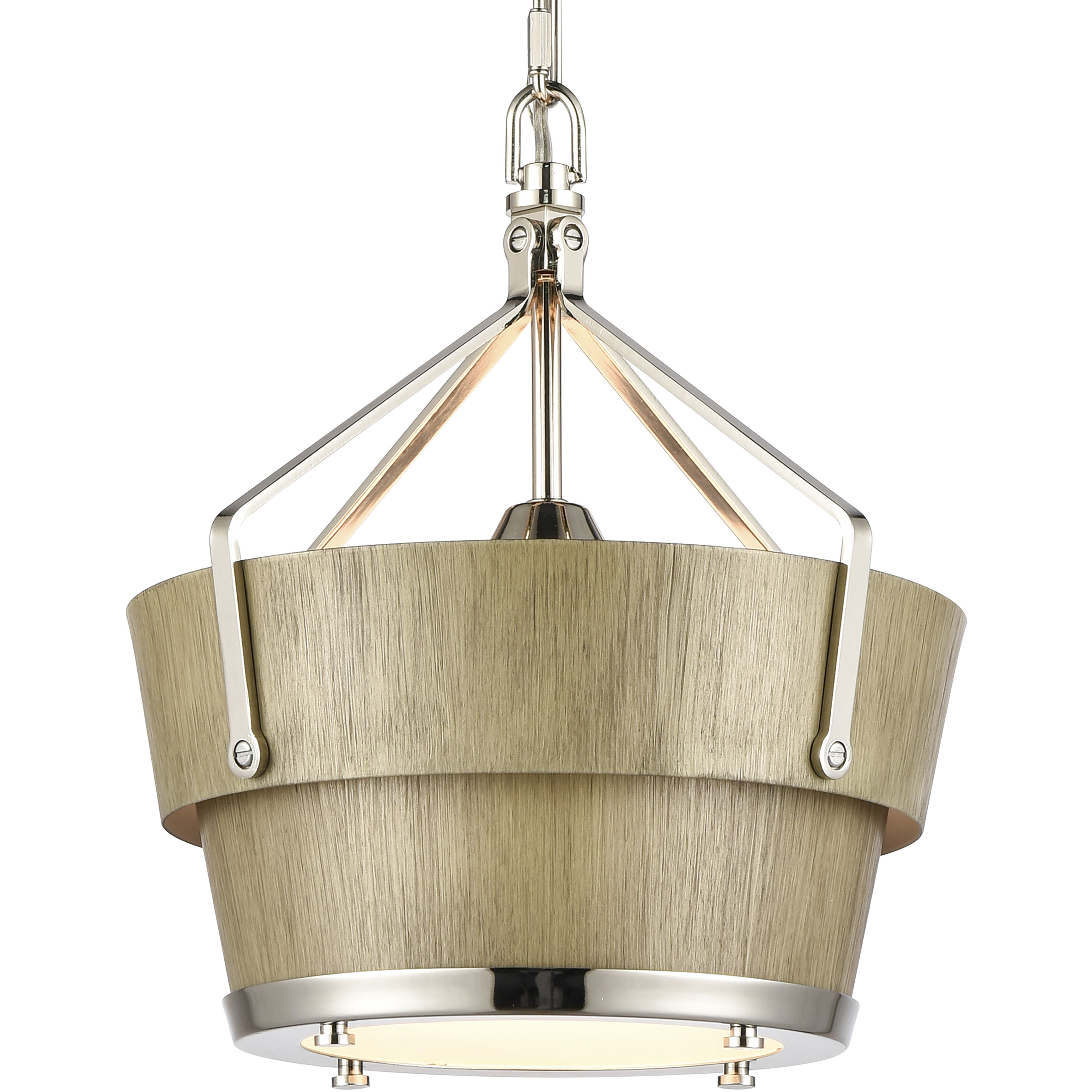 Marin Pendant Ceiling Light in Polished Nickel with Wood Tone