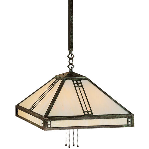 Prairie 4 Light 18.12 inch Verdigris Patina Pendant Ceiling Light in White Opalescent