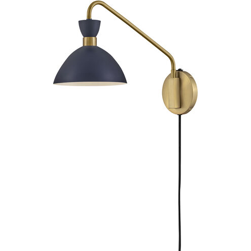 Simon LED 8 inch Matte Navy with Heritage Brass accents Sconce Wall Light