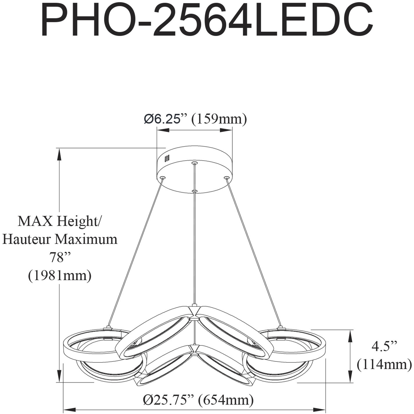 Philo LED 25.75 inch Matte Black Chandelier Ceiling Light