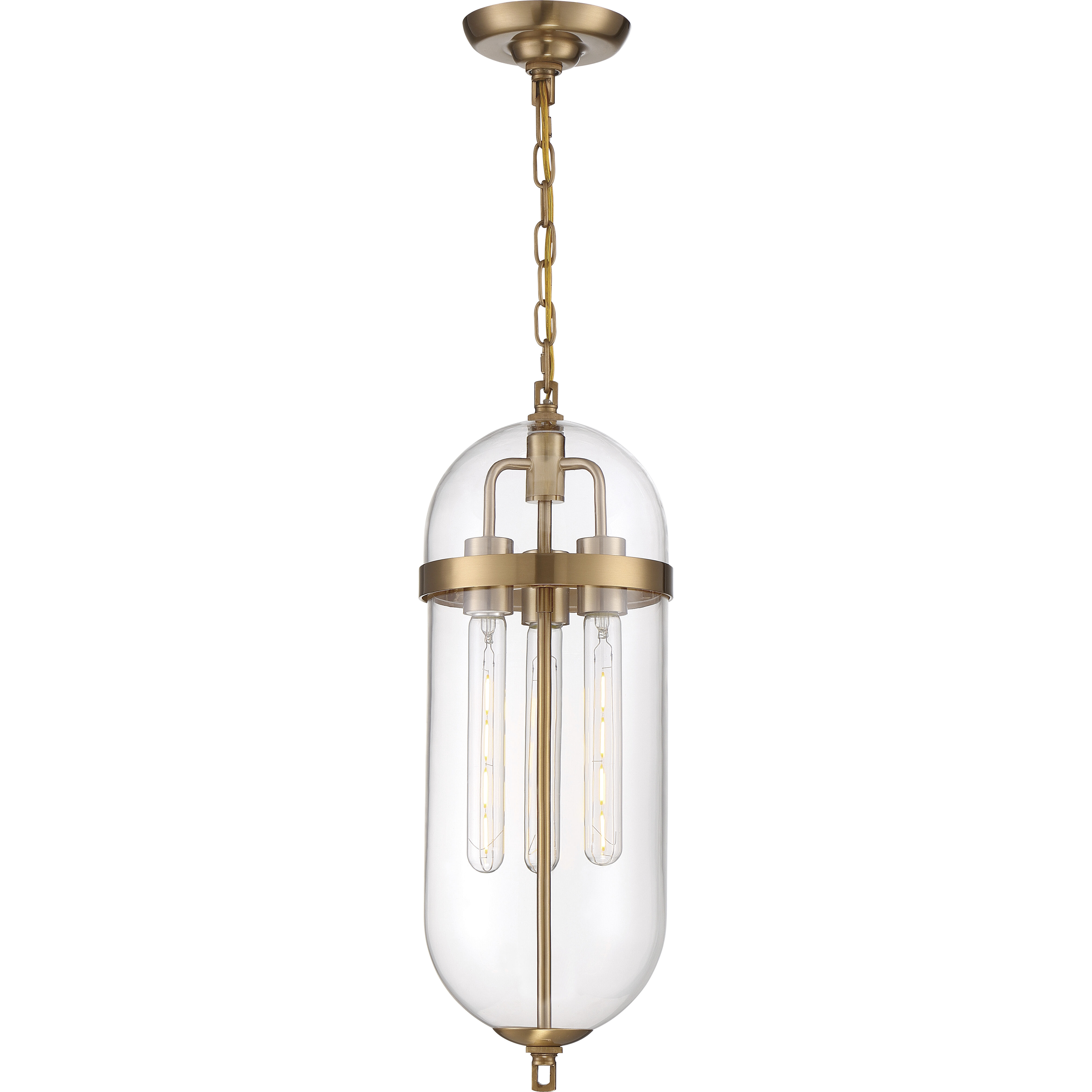Fathom 3 Light 8 inch Vintage Brass and Clear Pendant Ceiling Light