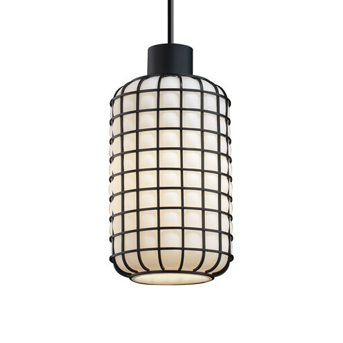 Wire Glass LED 6 inch Polished Chrome Pendant Ceiling Light in 700 Lm LED, Grid with Opal