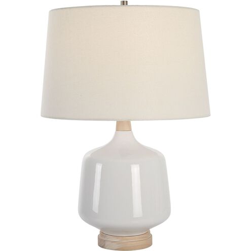 Opal 24.5 inch 150.00 watt White High Gloss Glaze and Natural Wood Table Lamp Portable Light
