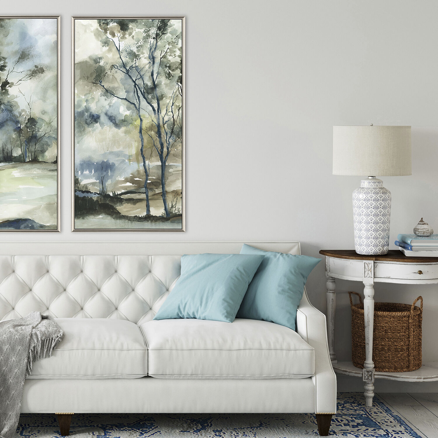 Forest Grove Gray and Beige and Blue and Green Canvas