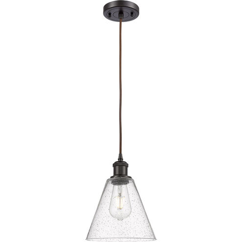 Ballston Cone 1 Light 8 inch Oil Rubbed Bronze Mini Pendant Ceiling Light in Seedy Glass