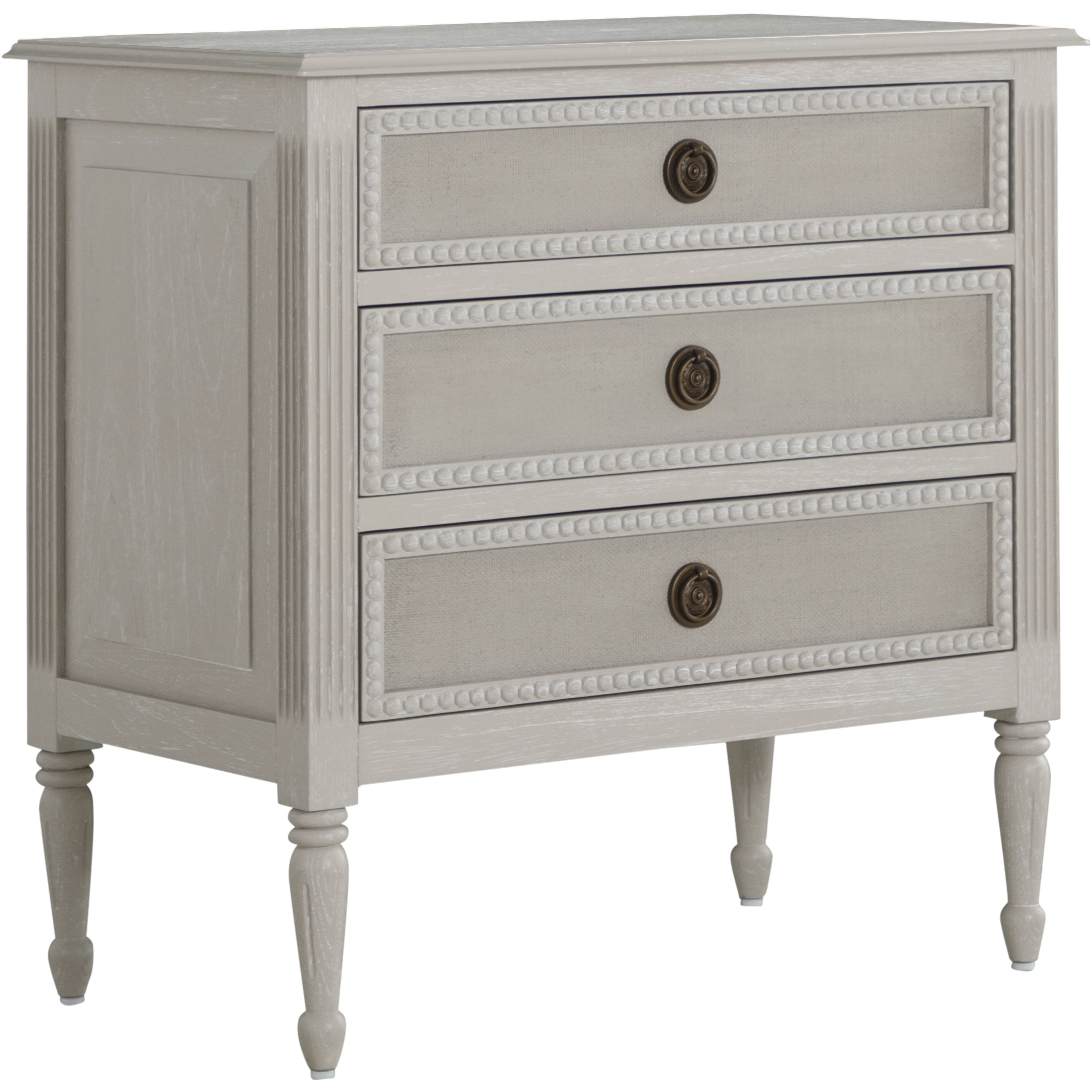Caroline 30.5 X 30 inch Cerused White and Painted Burlap with Antique Bronze Nightstand