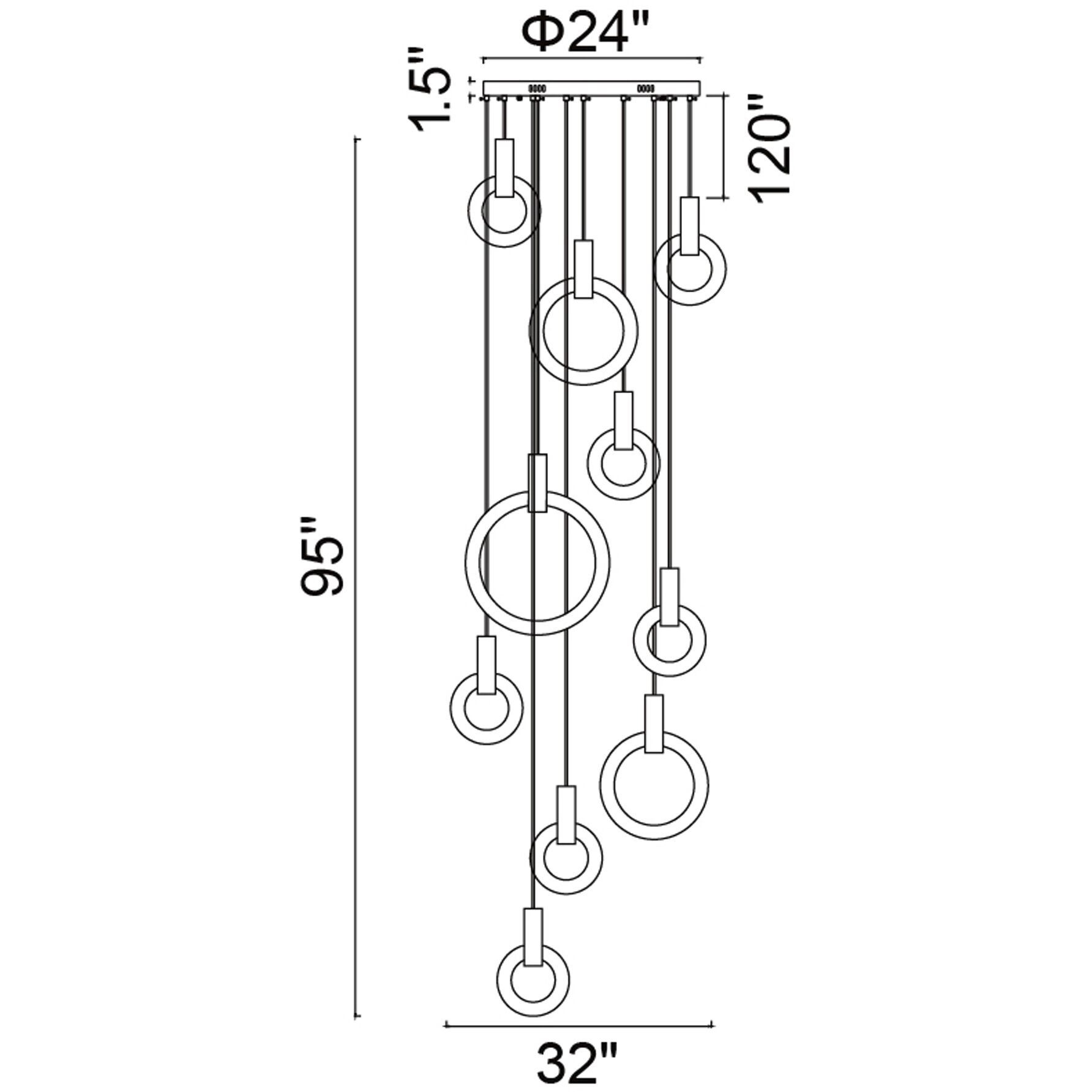 Anello LED 32 inch White Oak Multi Point Pendant Ceiling Light