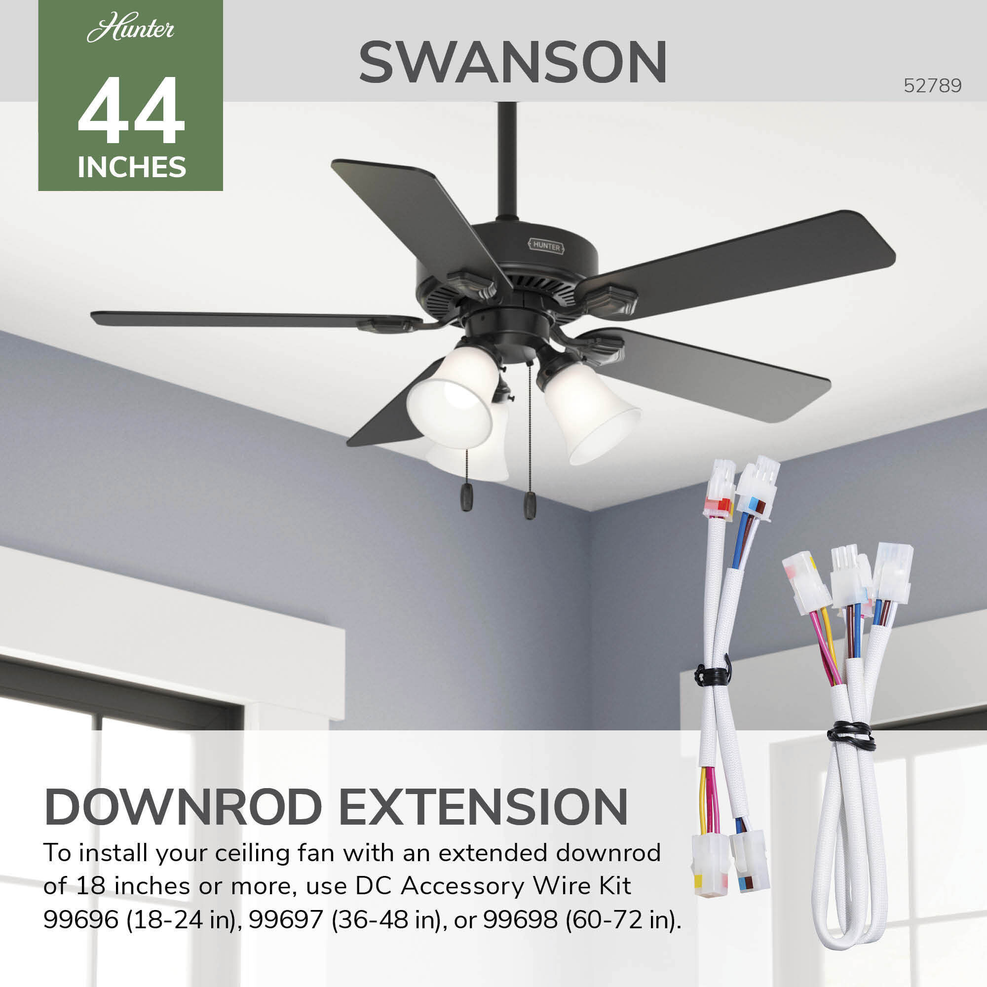 Swanson 44 inch Matte Black with Matte Black/Light Gray Oak Blades Ceiling Fan