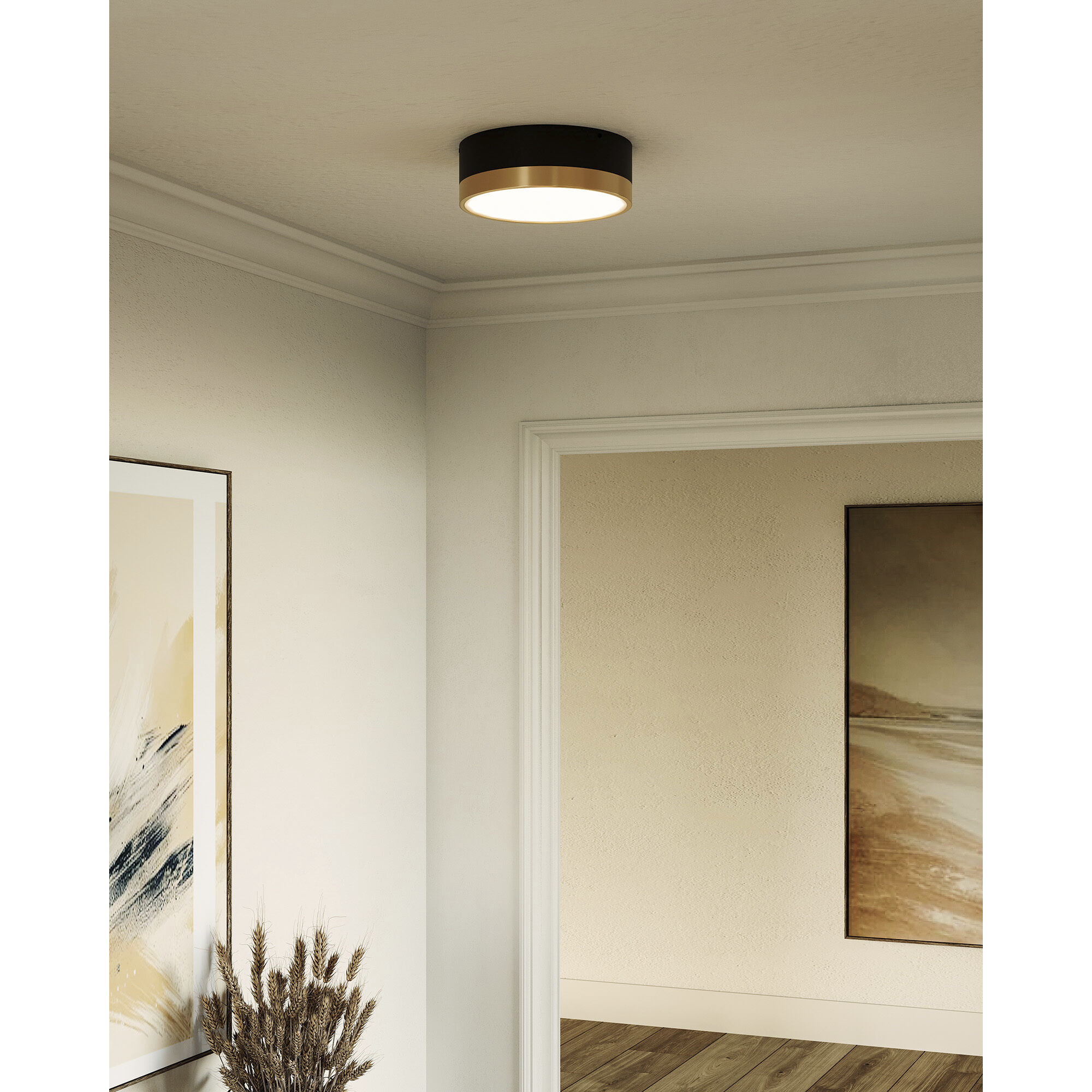 Alora Mood Brisbane 2 Light 12 inch Aged Gold/Matte Black Flush Mount Ceiling Light