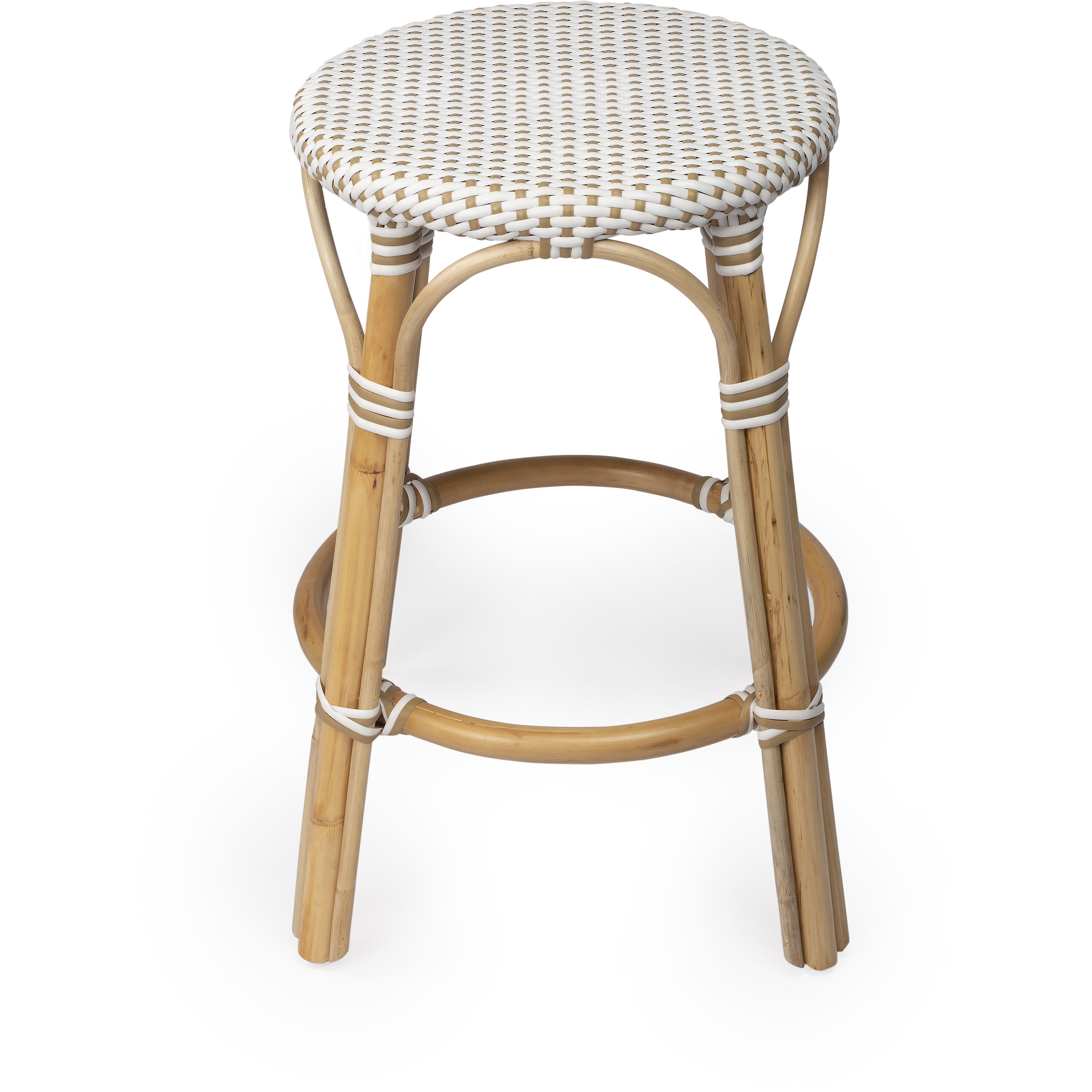 Tobias Beige & White Rattan Bar Stool