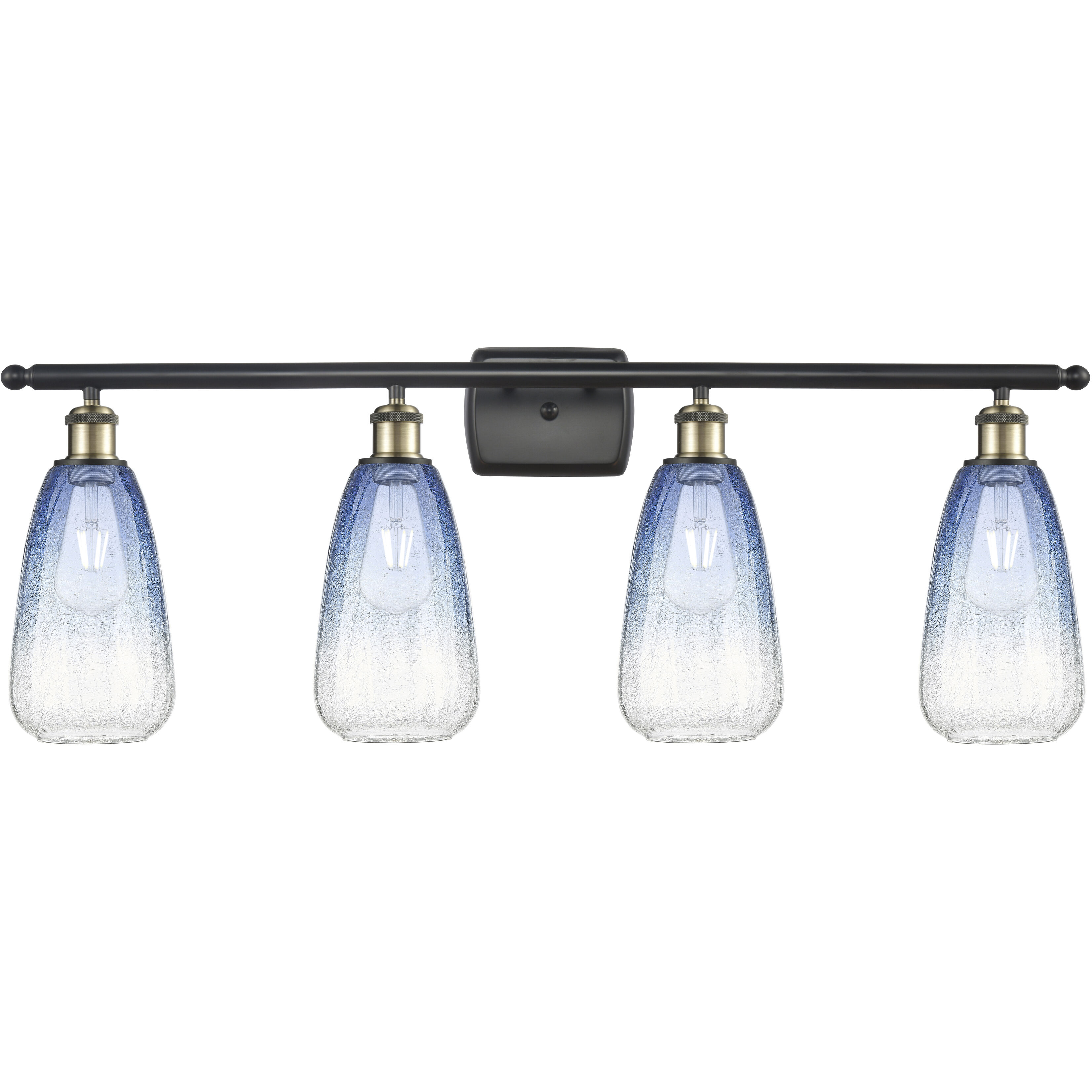 Ballston Brookhaven Almond 4 Light 36 inch Black Antique Brass Bath Vanity Light Wall Light in Sapphire Blue Glass