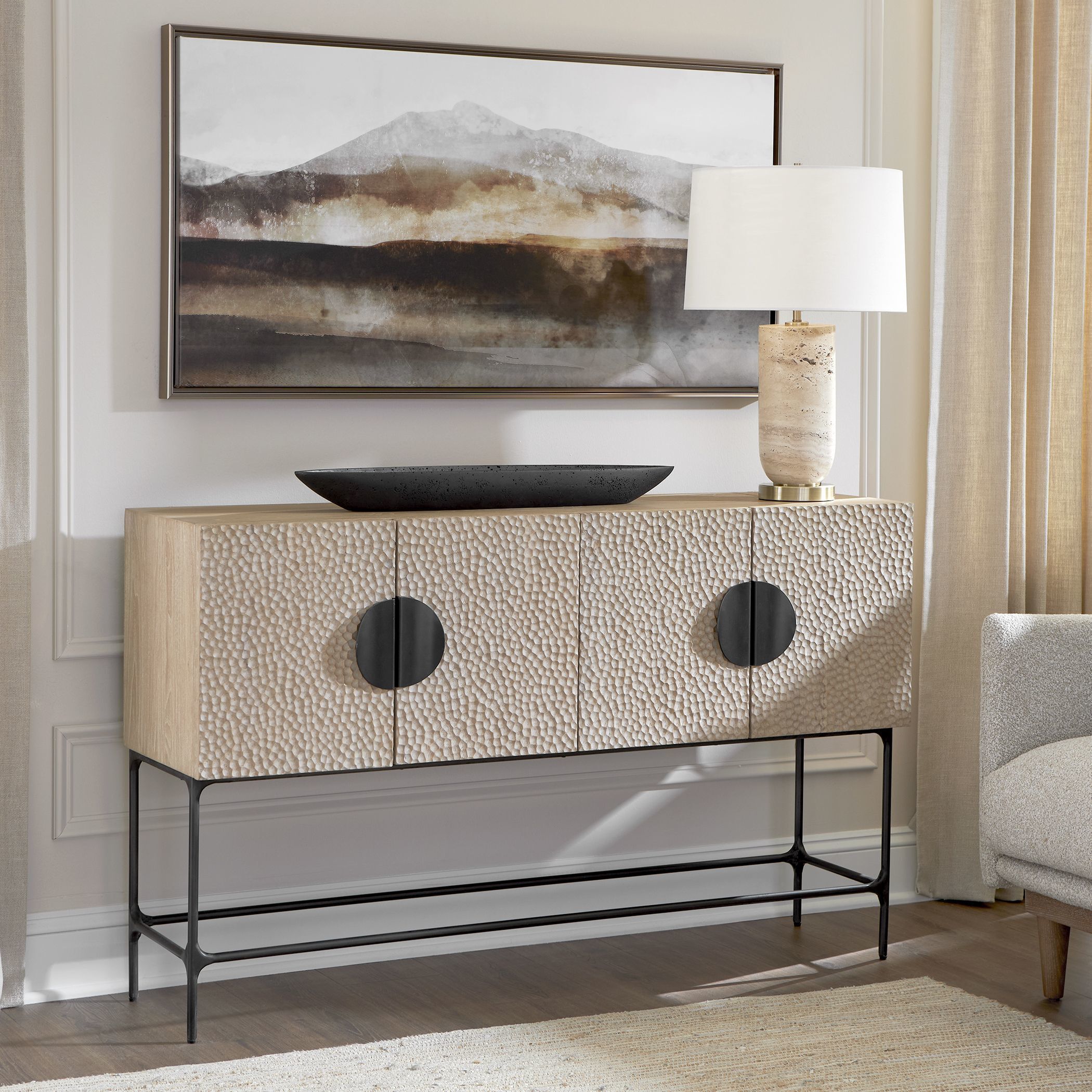 Splash Of Land Multi-Colored and Bronze Gold Framed Canvas