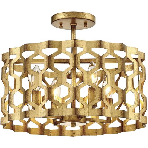 Coronade 4 Light 16 inch Pandora Gold Leaf Semi Flush Ceiling Light, Convertible To Pendant