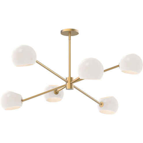 Alora Mood Willow 6 Light 37 inch Brushed Gold Chandelier Ceiling Light in Opal Glass