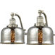 Franklin Restoration Large Bell 2 Light 18 inch Brushed Satin Nickel Bath Vanity Light Wall Light in Silver Plated Mercury Glass, Franklin Restoration