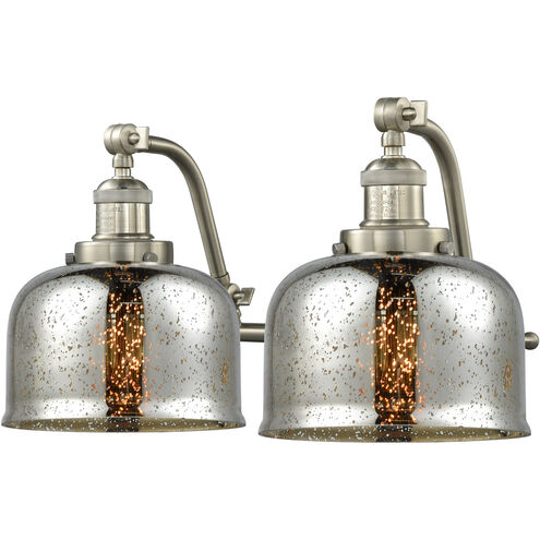 Franklin Restoration Large Bell 2 Light 18 inch Brushed Satin Nickel Bath Vanity Light Wall Light in Silver Plated Mercury Glass, Franklin Restoration