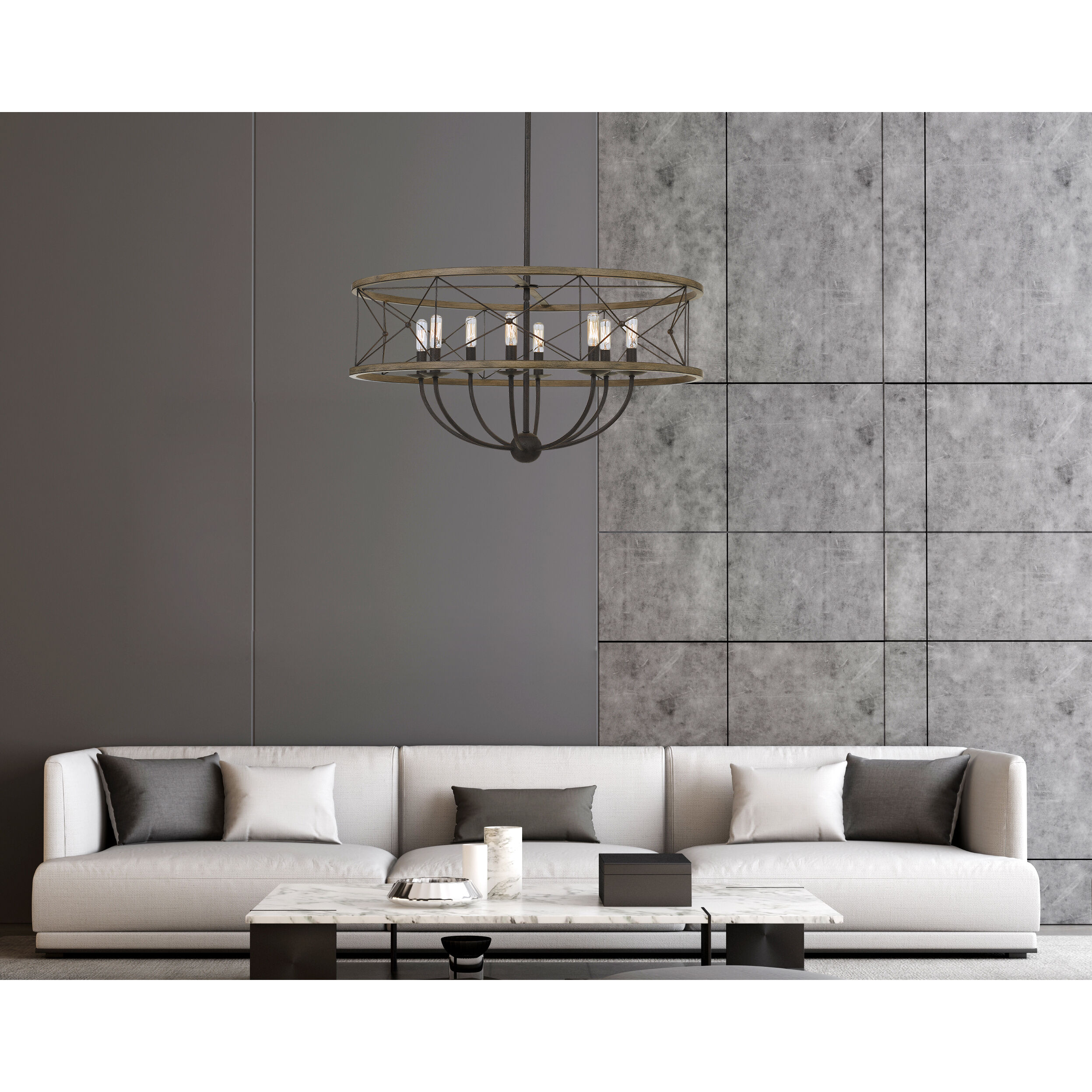 Modica 8 Light 30 inch Distress Ivory and Iron Pendant Ceiling Light