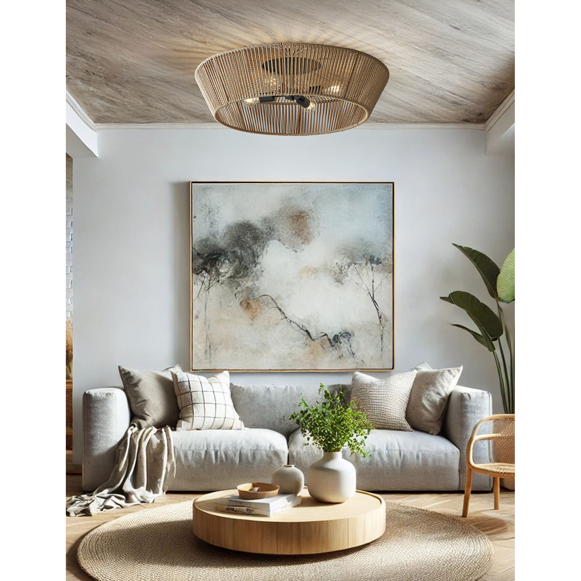 Eco LED 30 inch Matte Black Semi-Flush Ceiling Light in Natural