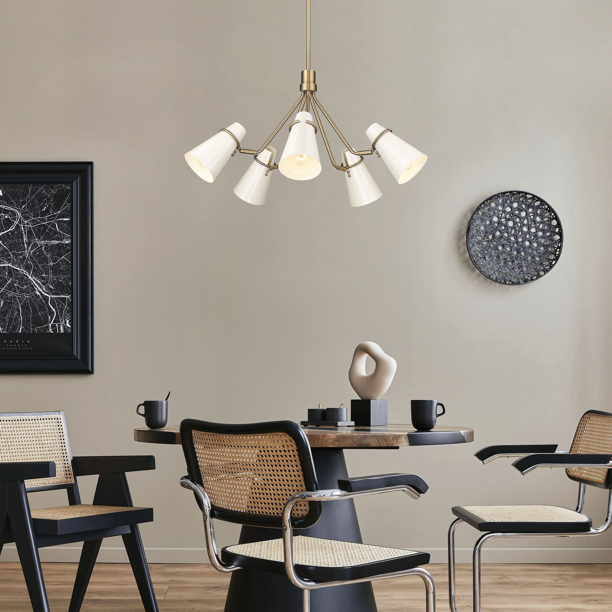 Reeva 5 Light 27.38 inch Modern Brass Chandelier Ceiling Light in Glossy Ecru