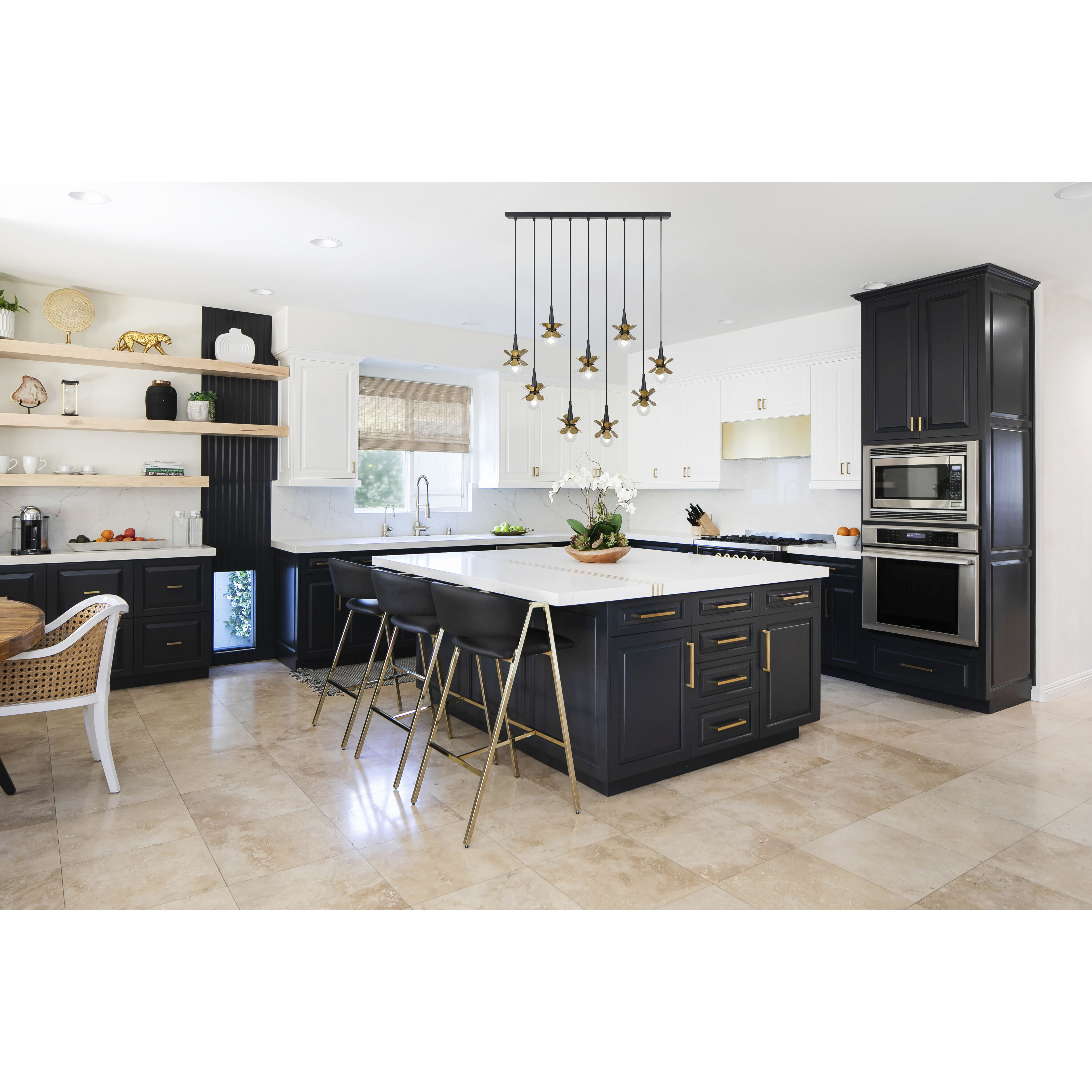 Portinatx 9 Light 40 inch Satin Black with Hammered Gold Linear Chandelier Ceiling Light