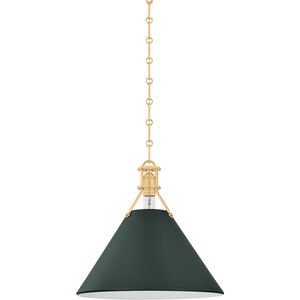 Painted No. 2 1 Light 16 inch Aged Brass/Soft Studio Green Pendant Ceiling Light