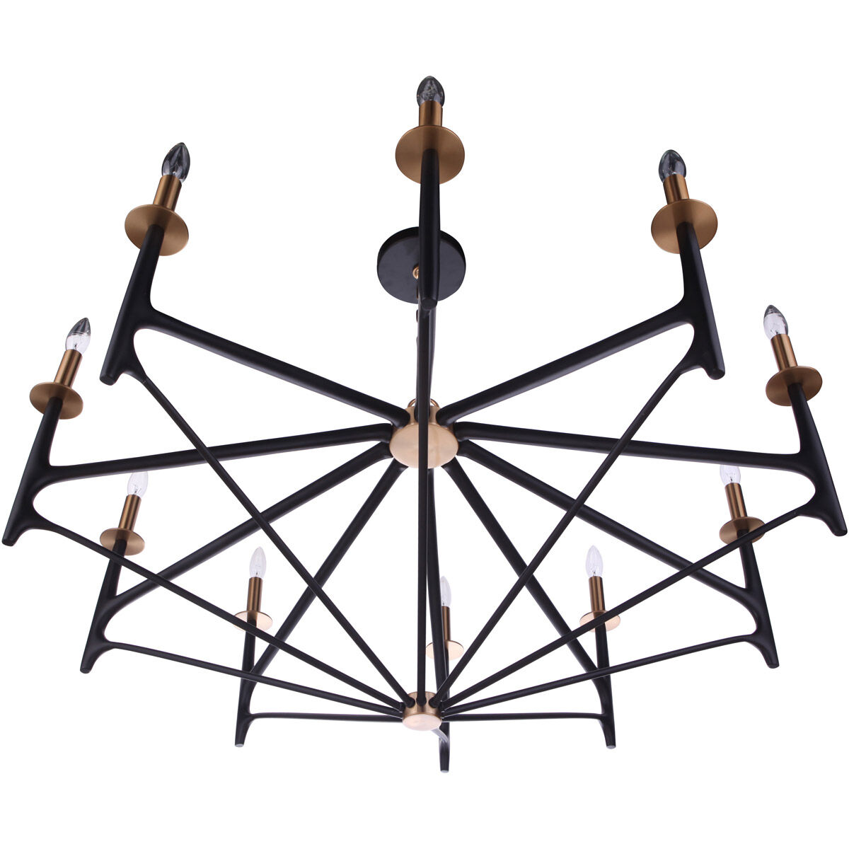 The Reserve 10 Light 42.5 inch Flat Black/Satin Brass Chandelier Ceiling Light in Flat Black and Satin Brass