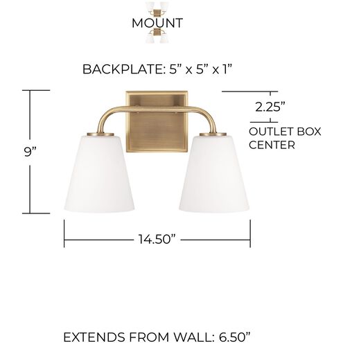 Brody 2 Light 14.5 inch Aged Brass Vanity Light Wall Light