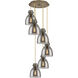 Newton Bell 6 Light 18.63 inch Brushed Brass Multi Pendant Ceiling Light in Light Smoke Glass