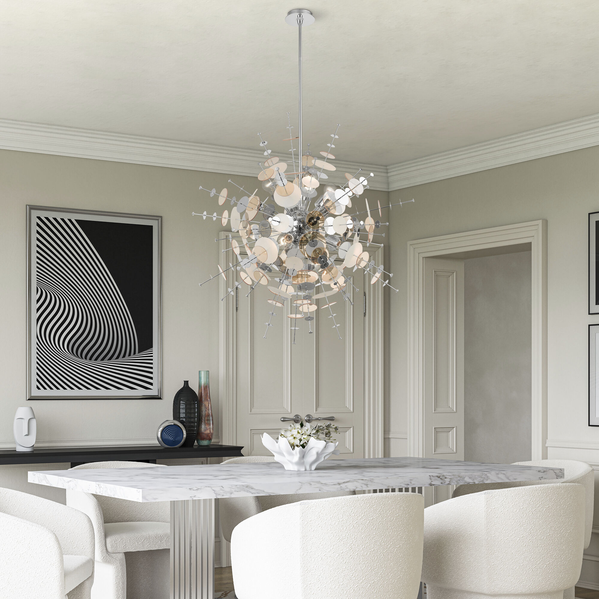 Circulo 8 Light 37 inch Polished Chrome Large Pendant Chandelier Ceiling Light