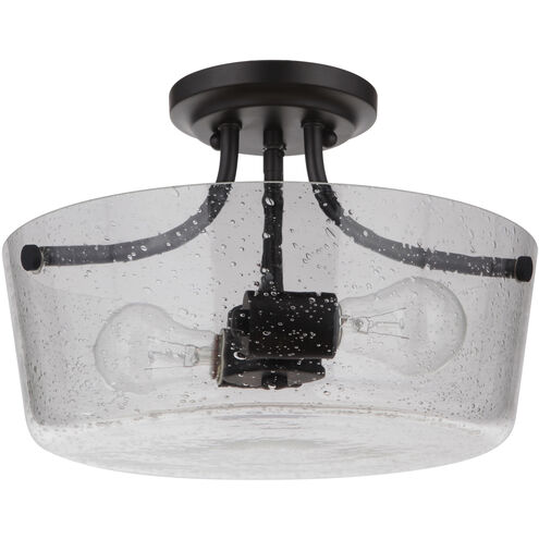 Neighborhood Tyler 2 Light 13 inch Flat Black Semi Flush Ceiling Light in Clear Seeded, Neighborhood Collection