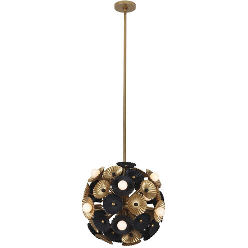 Damask 15 Light 18 inch Black and Vintage Brass Semi Flush Ceiling Light
