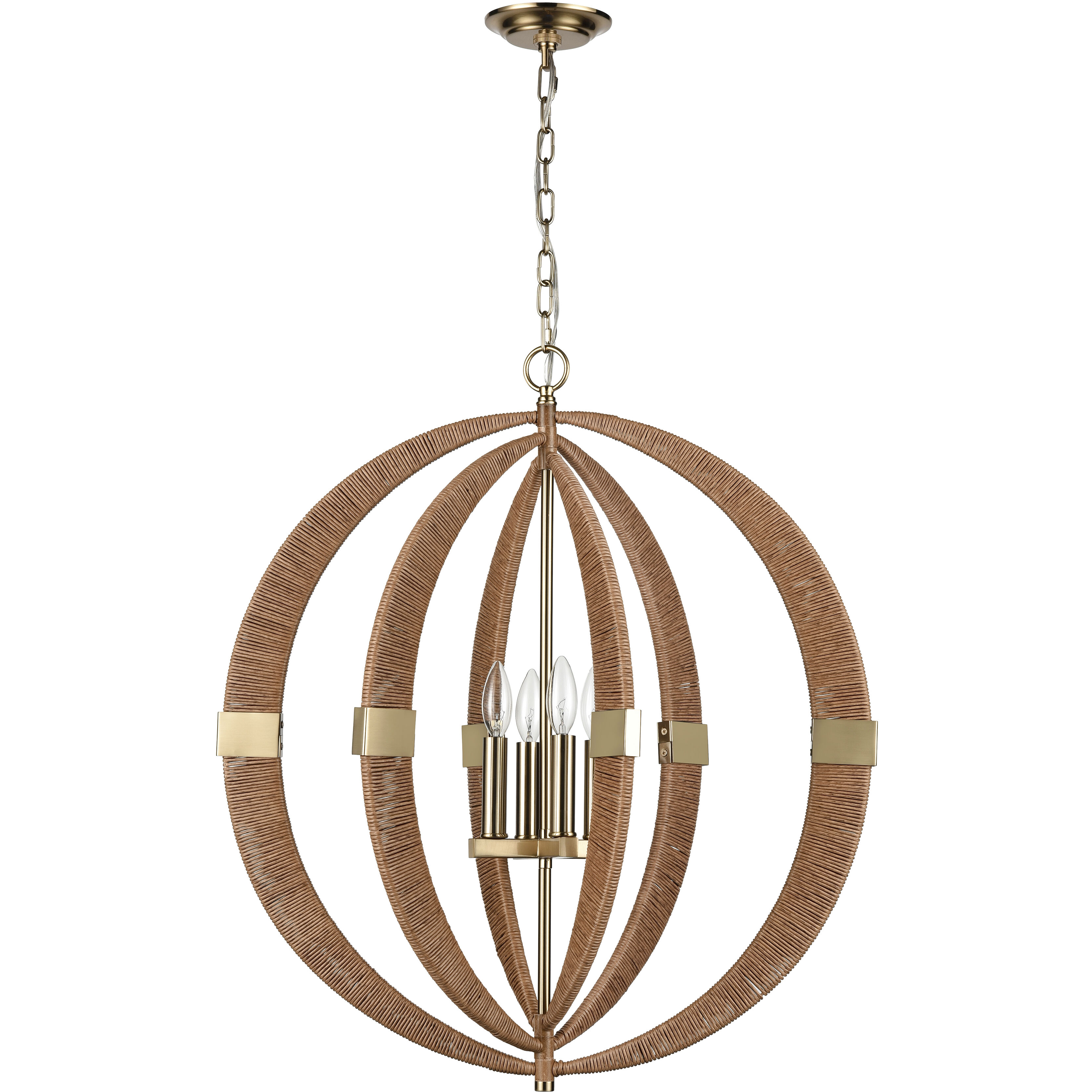 Pyrus 4 Light 27 inch Light Brown with Antique Brass Chandelier Ceiling Light