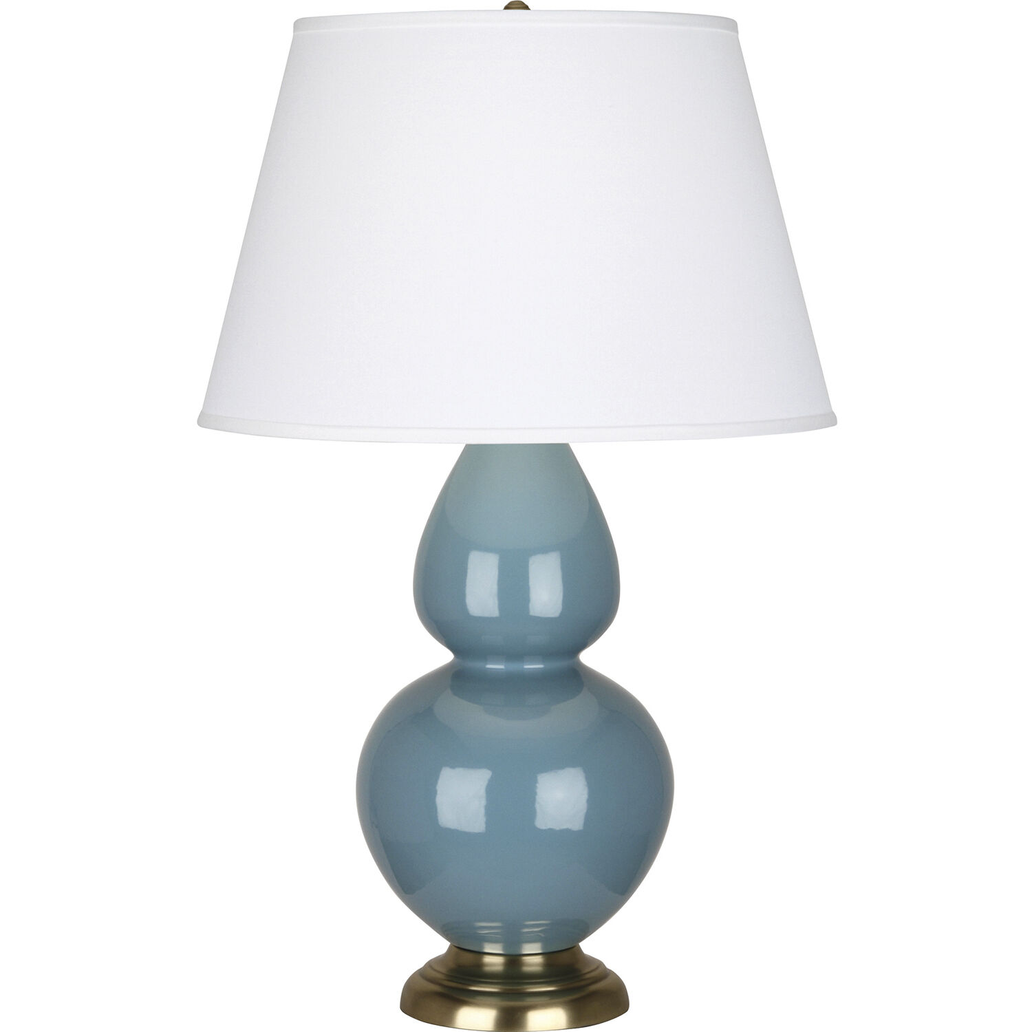 Double Gourd 31 inch 150 watt Steel Blue Glazed Ceramic with Antique Brass Table Lamp Portable Light in Pearl Dupioni