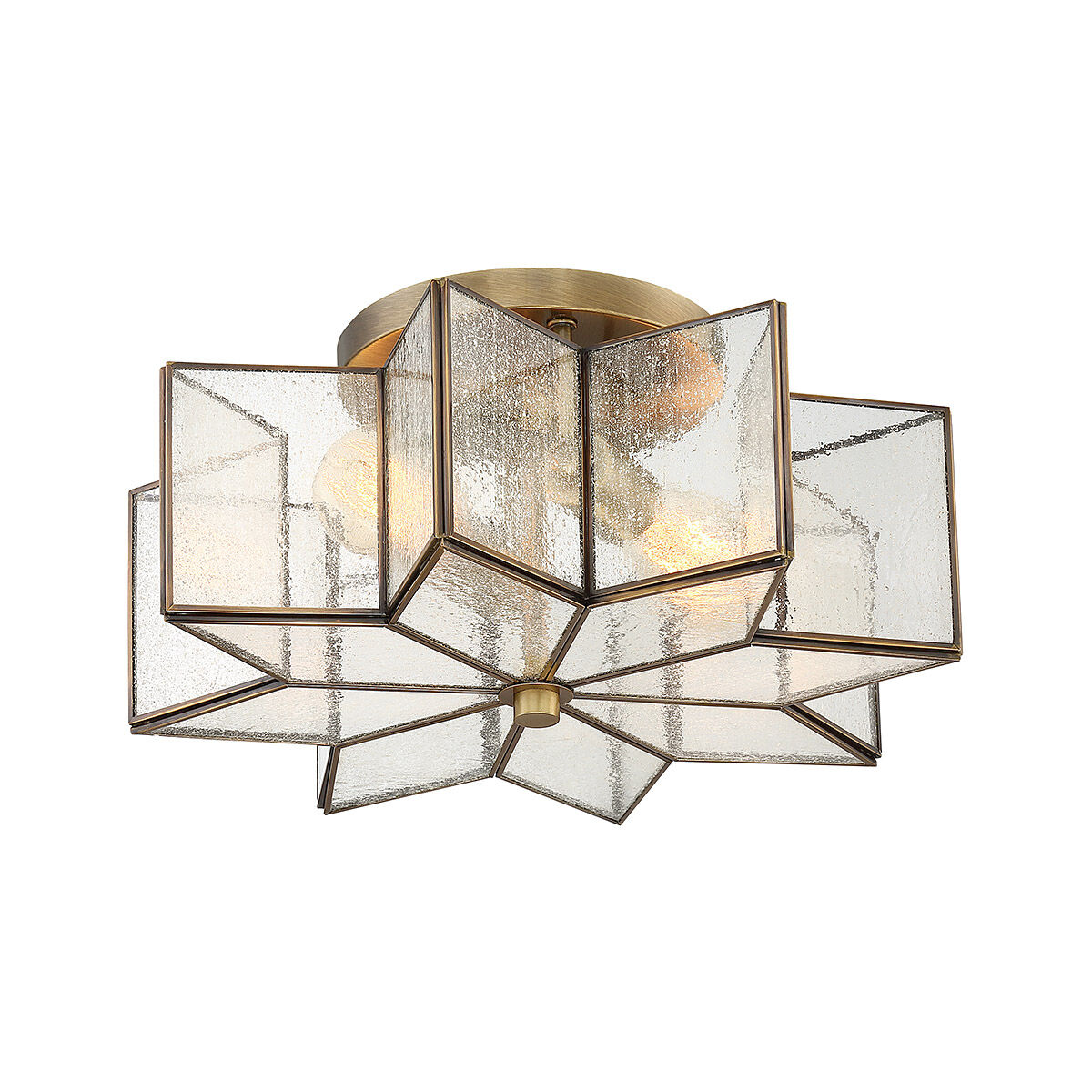 Modern 2 Light 16 inch Natural Brass Semi-Flush Ceiling Light