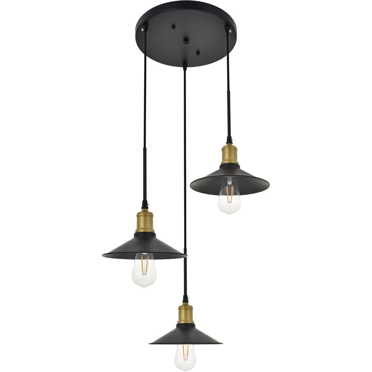 Etude 3 Light 19.3 inch Brass and Black Pendant Ceiling Light