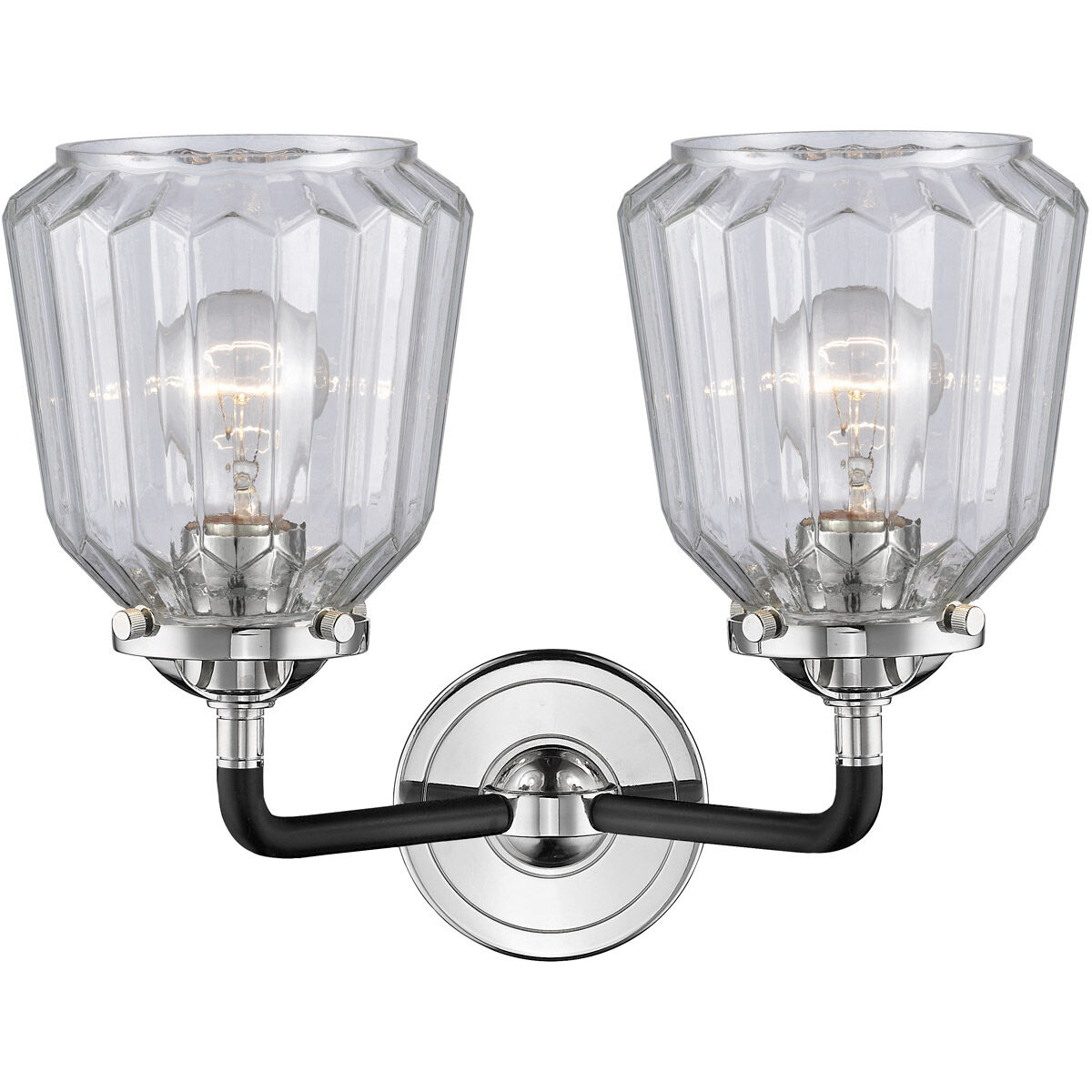 Nouveau Chatham 2 Light 14 inch Black Polished Nickel Bath Vanity Light Wall Light in Clear Glass, Nouveau