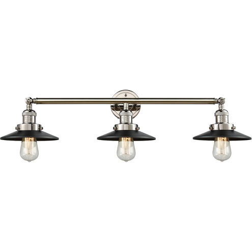 Franklin Restoration Railroad 3 Light 32 inch Satin Gold Bath Vanity Light Wall Light in Matte Black, Franklin Restoration