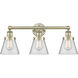 Cone 3 Light 24.5 inch Antique Brass Bath Vanity Light Wall Light in Clear