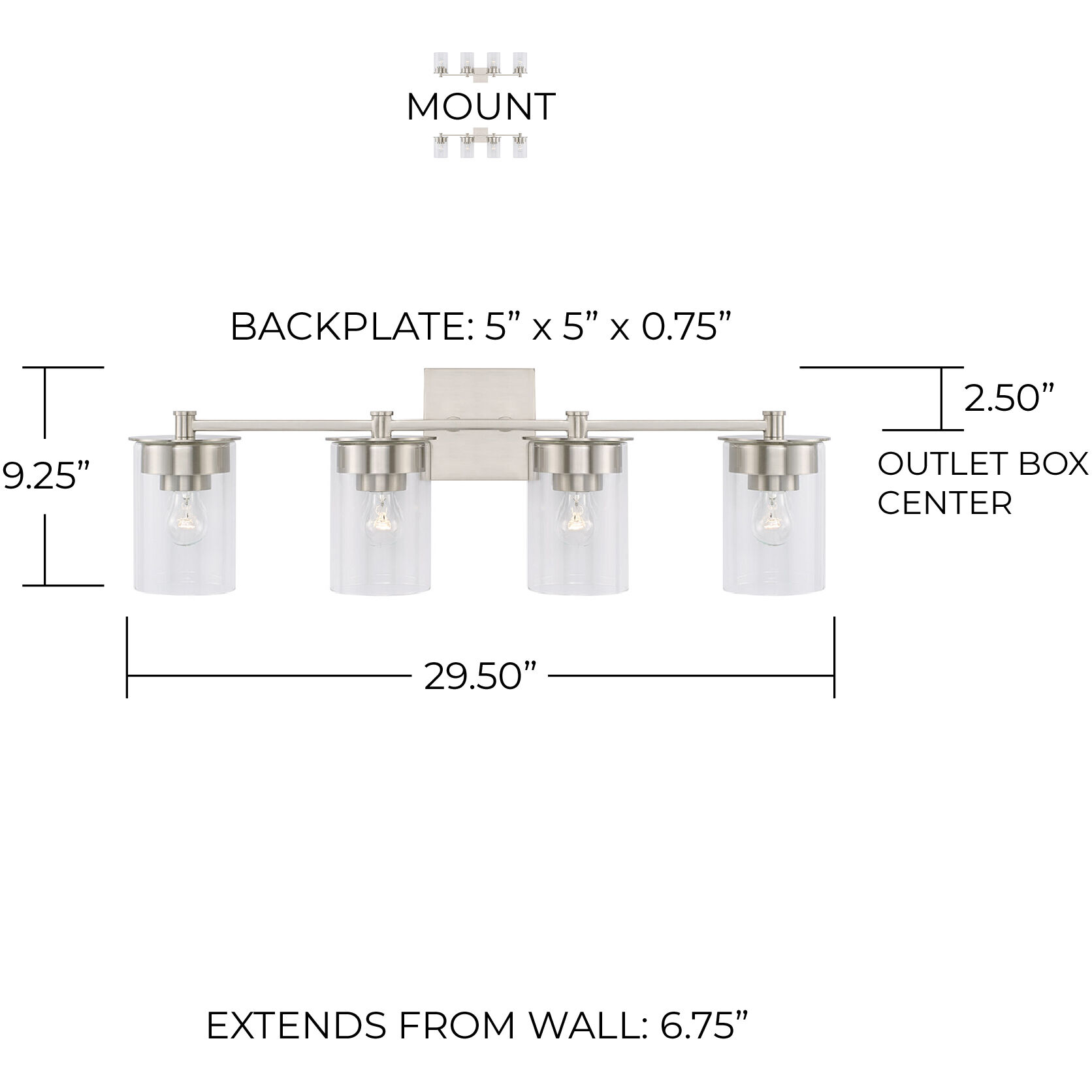 Mason 4 Light 30 inch Brushed Nickel Vanity Light Wall Light