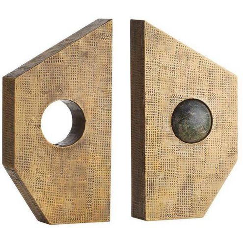 Garrick 5 inch Antique Brass and Jungle Marble Bookends, Set of 2