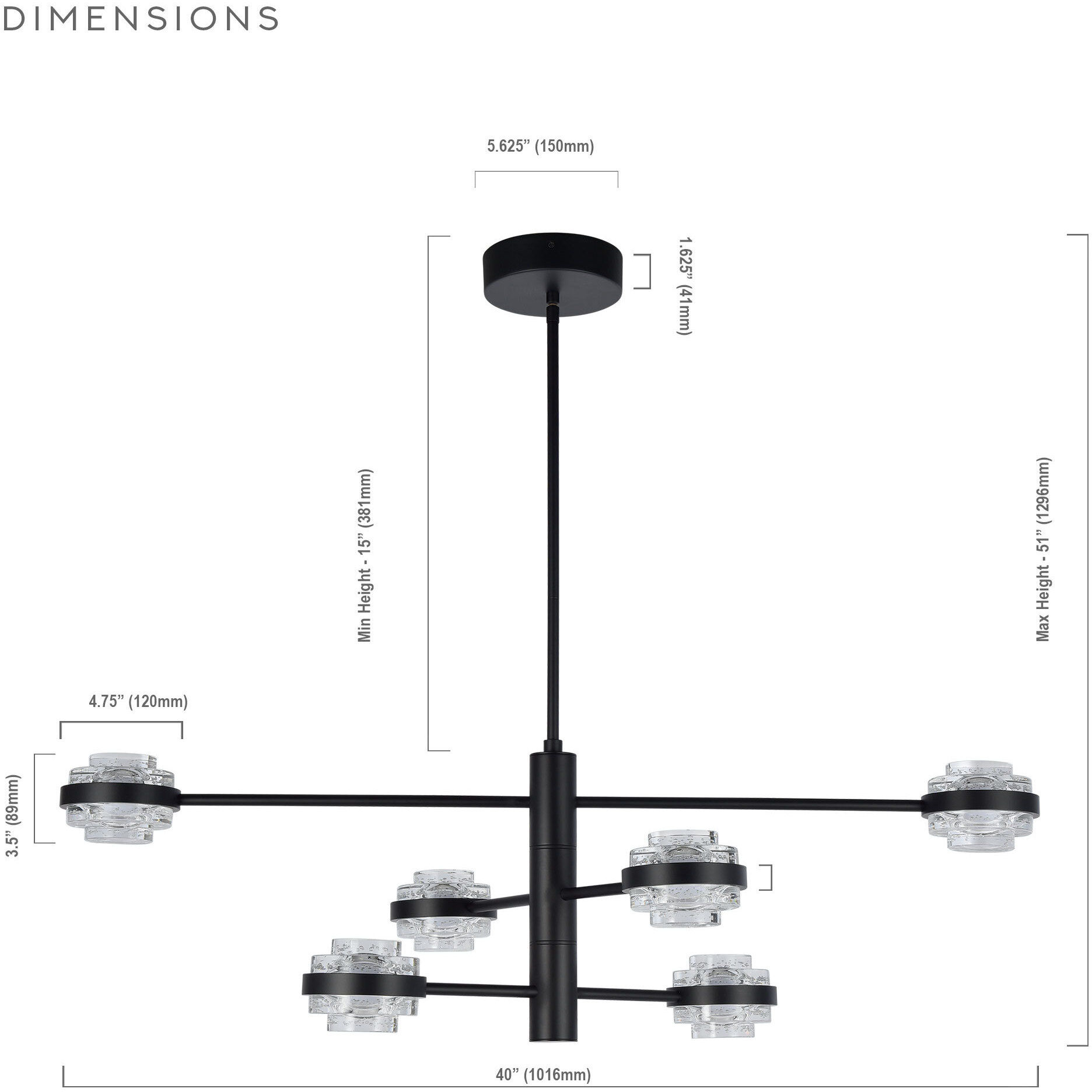 Milano Series 17 inch Black Chandelier Ceiling Light, Artisan Collection