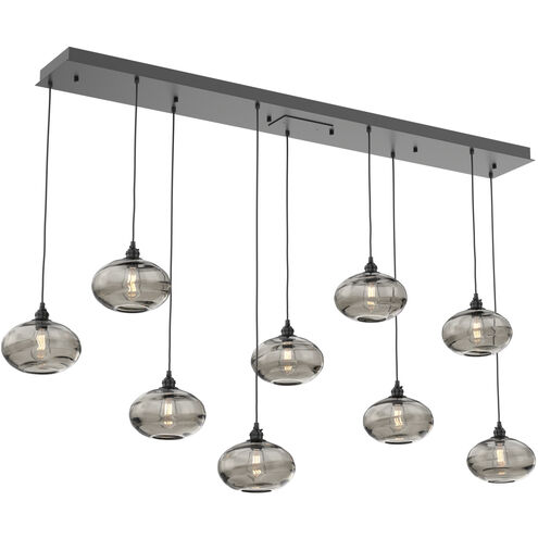 Coppa 9 Light Matte Black Linear Pendant Ceiling Light in Coppa Smoke, Multi-Port