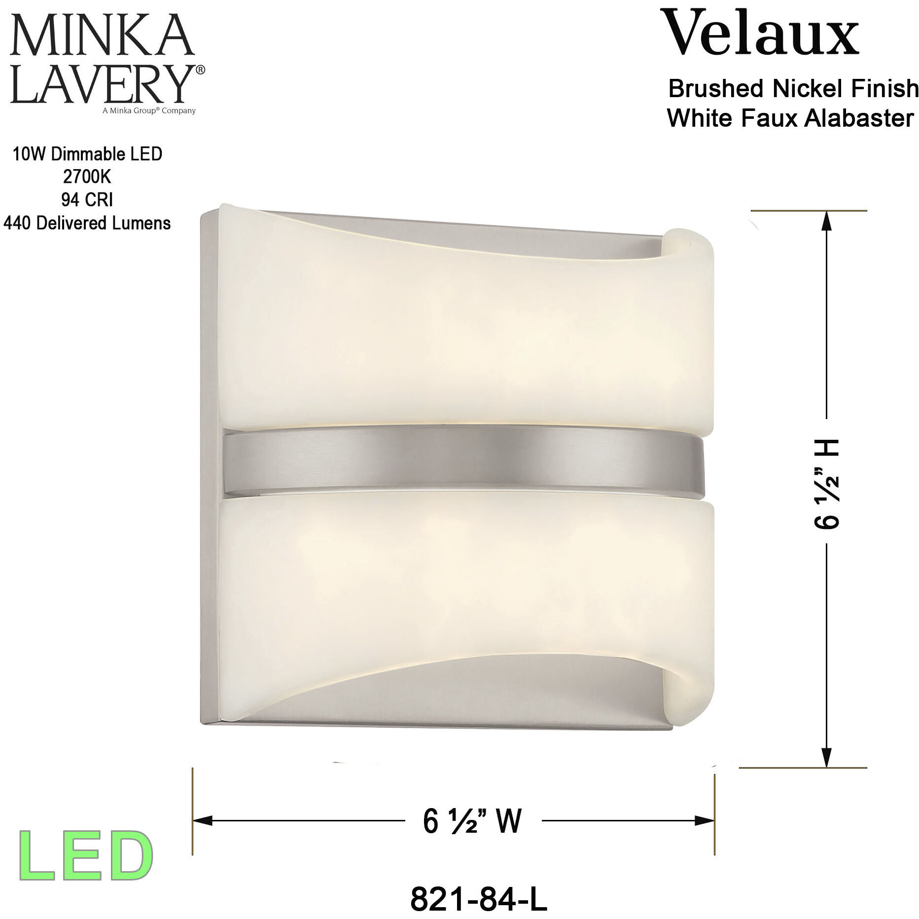 Velaux LED 6.5 inch Brushed Nickel Wall Sconce Wall Light
