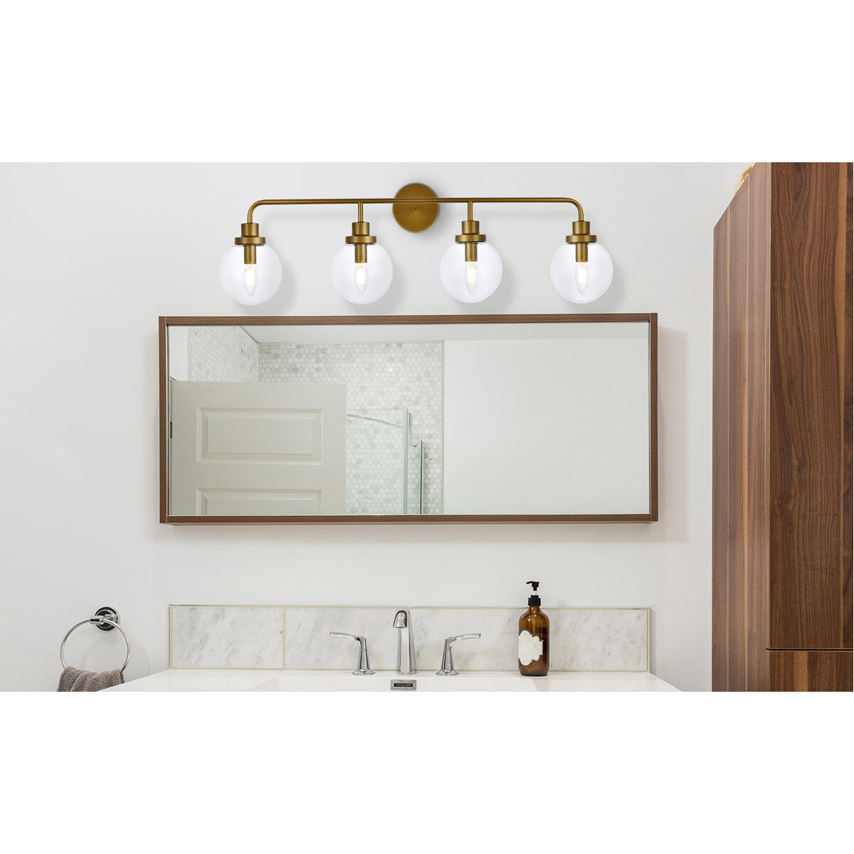 Hanson 4 Light 37.5 inch Brass Bath Sconce Wall Light