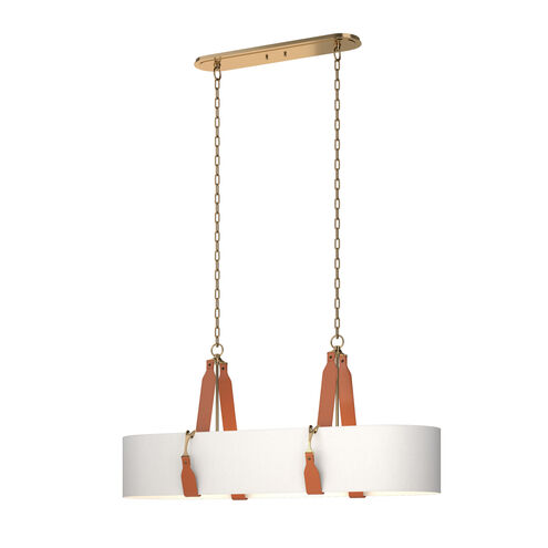 Saratoga 4 Light 46 inch Antique Brass Pendant Ceiling Light in Leather Chestnut, Natural Anna, Oval