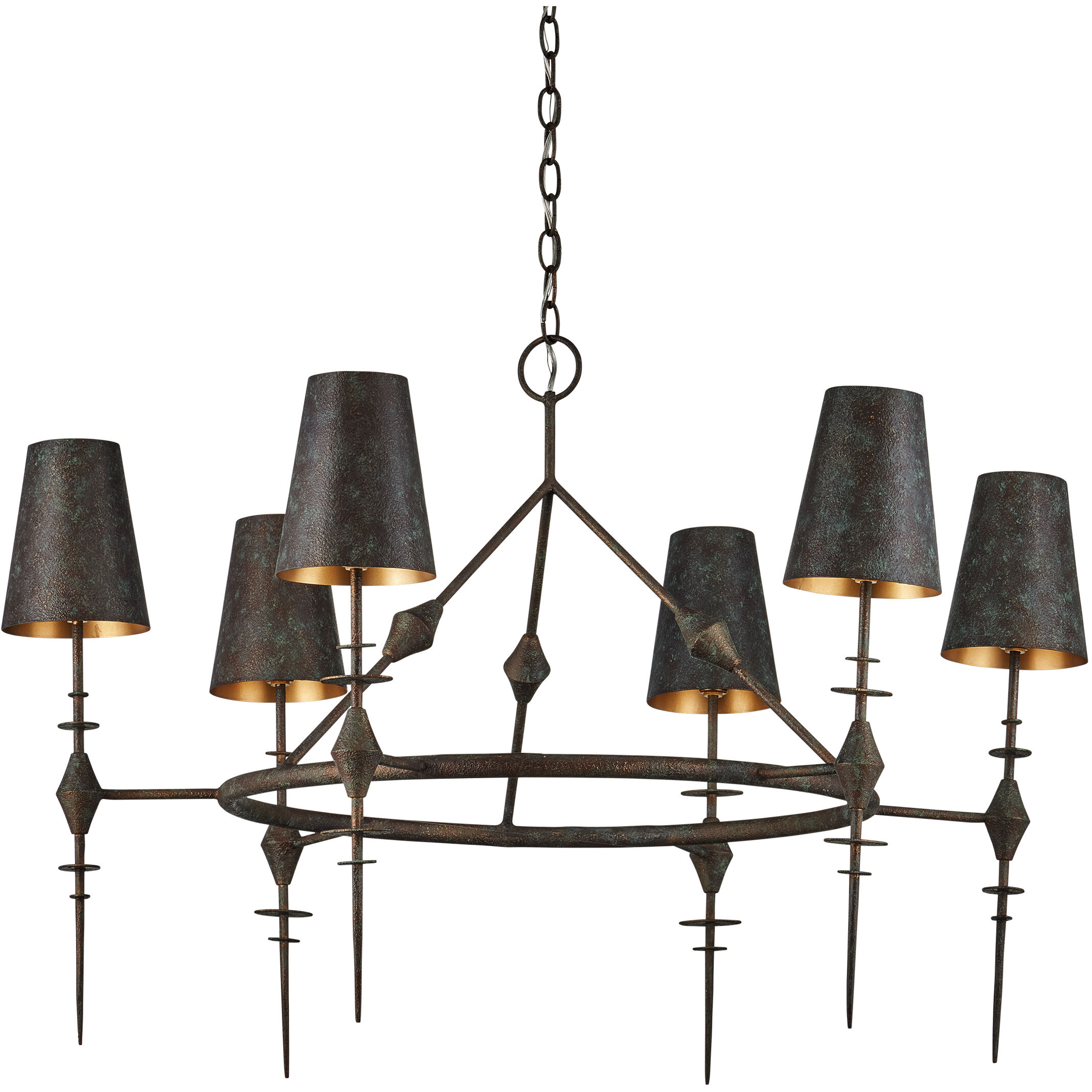 Anselm 6 Light 39.5 inch Verde Bronze/Contemporary Gold Chandelier Ceiling Light