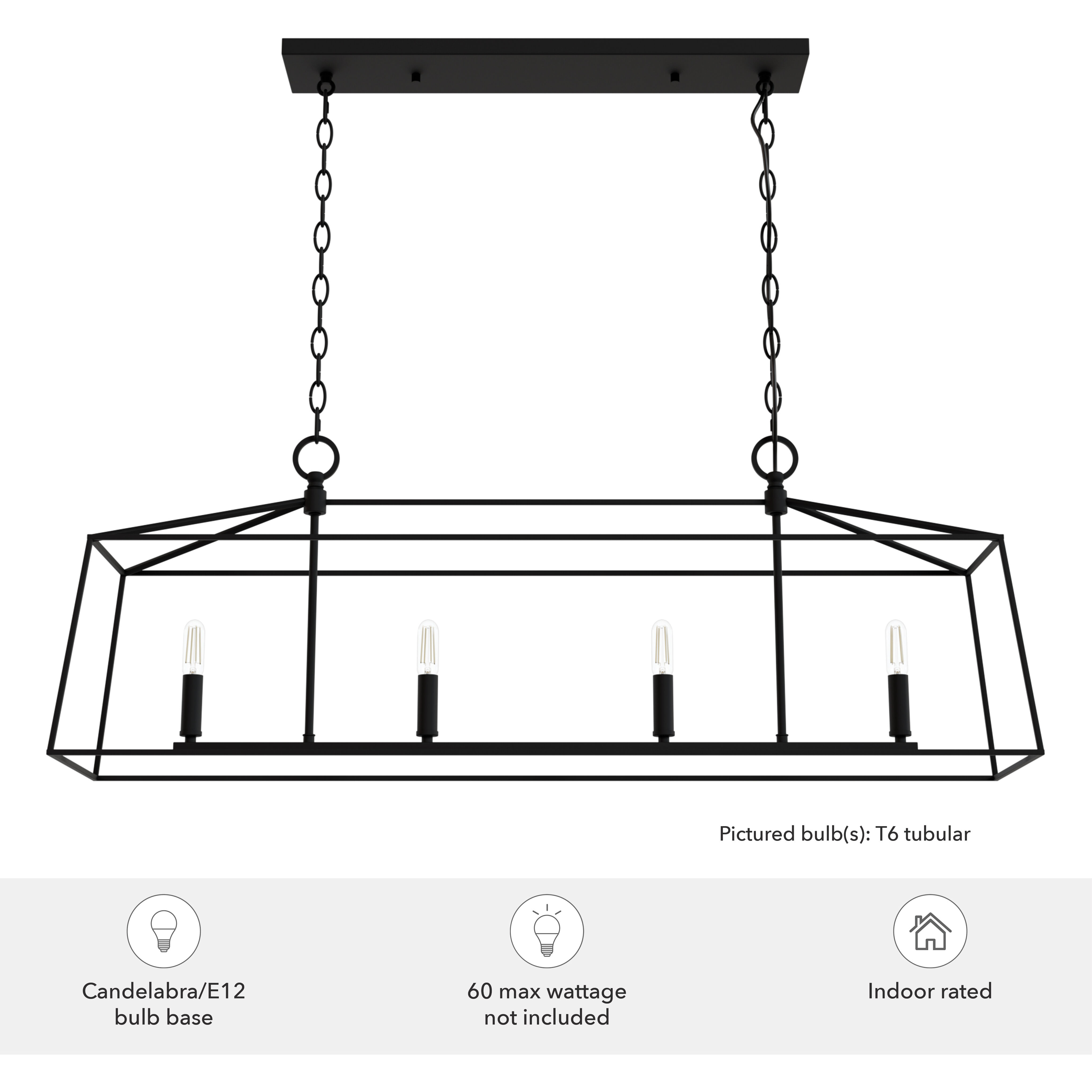 Fair Oaks 4 Light 40 inch Flat Matte Black Linear Chandelier Ceiling Light, Medium