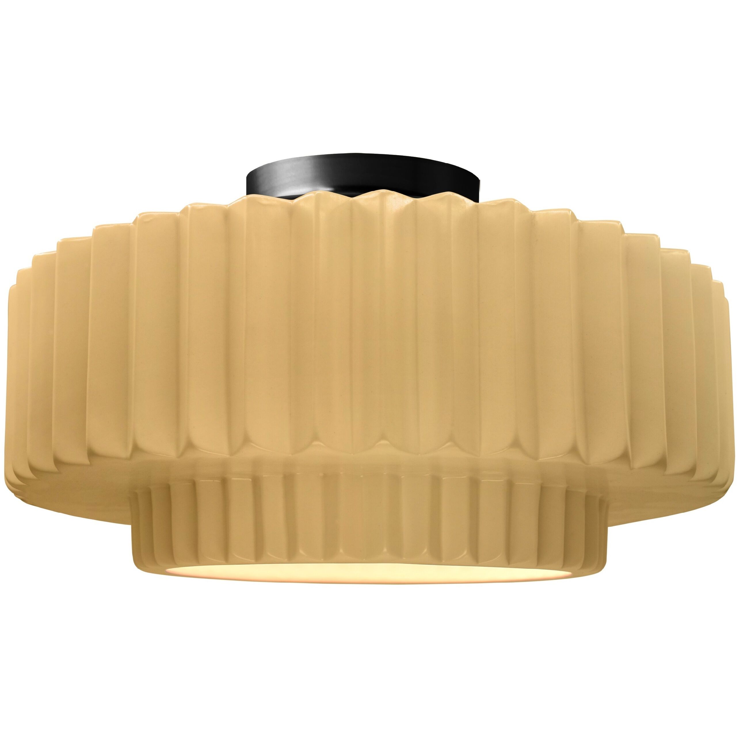 Radiance Collection - Pleated Tier 1 Light 14.5 inch Muted Yellow and Matte Black Semi-Flush Ceiling Light in Replaceable Bulb, 14.5W x 7.25H, Form+Finish+Function