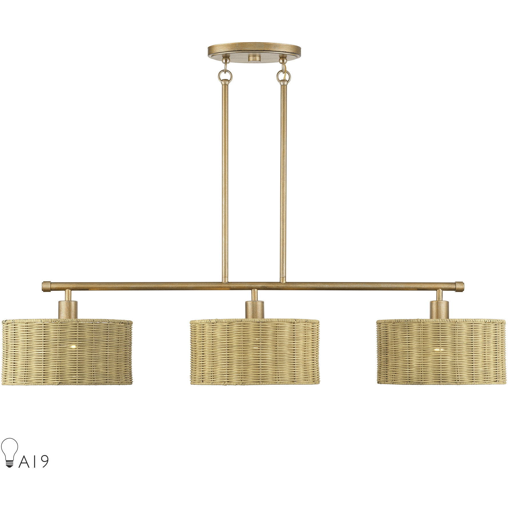 Weavington 3 Light 46 inch Antique Gold Leaf Linear Chandelier Ceiling Light, Extra Large