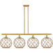 Ballston Large Farmhouse Rope 4 Light 48 inch Satin Gold Island Light Ceiling Light in Clear Glass with Brown Rope, Ballston